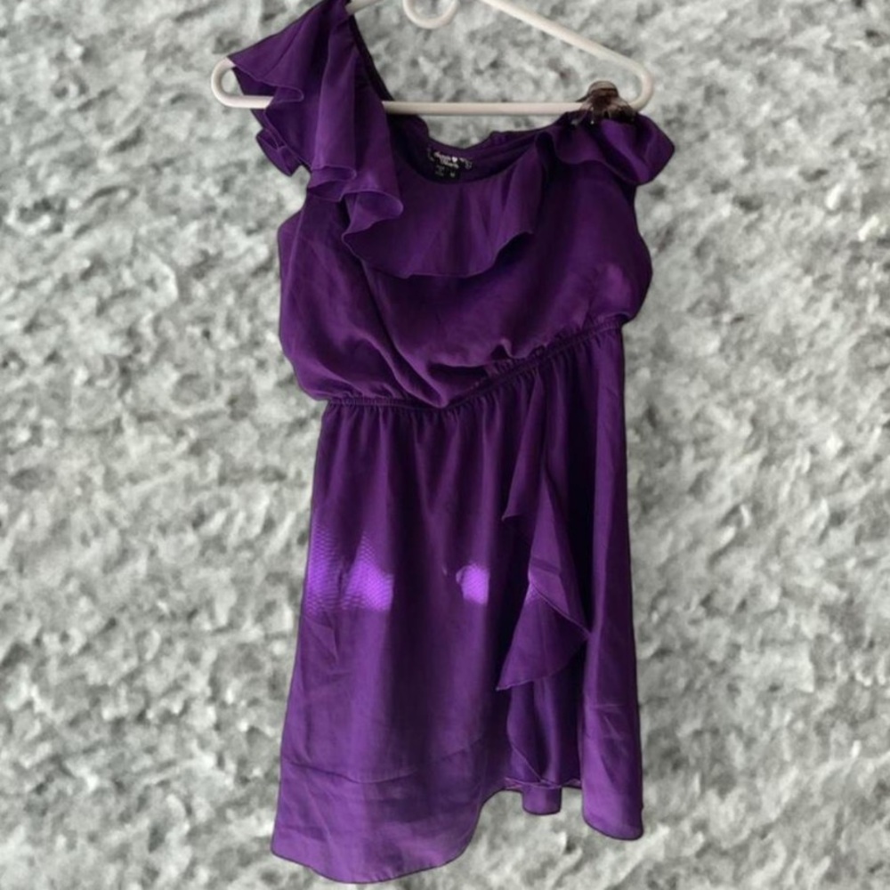 Sequin Hearts Purple Ruffle One-Shoulder Dress